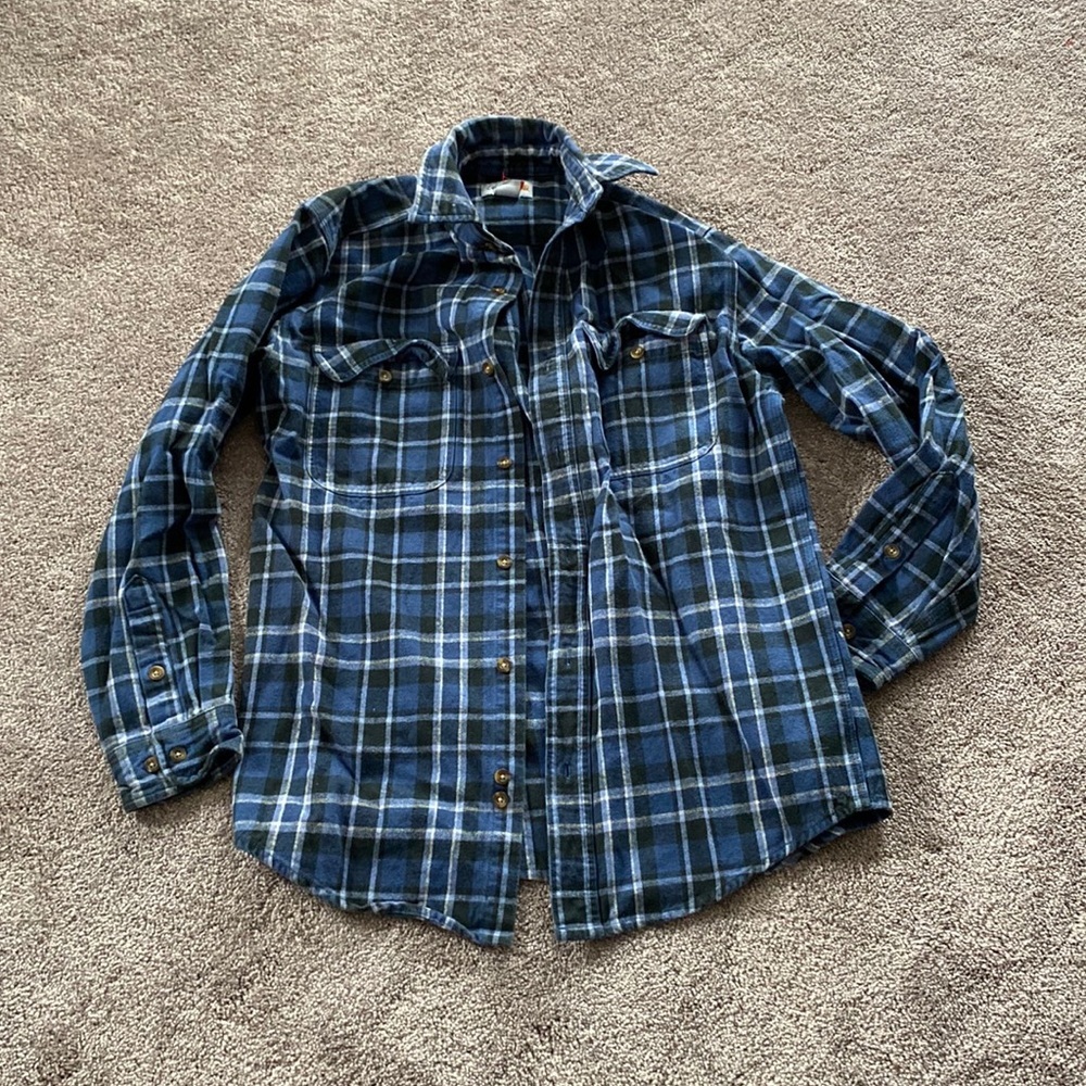 Carhartt Blue Plaid Button Down Shirt Workwear Flannel Style SIZE S